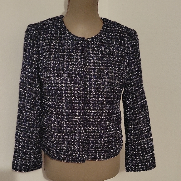 J. Crew Jackets & Blazers - J Crew Women's Navy Blue  and White Tweed Jacket Blazer